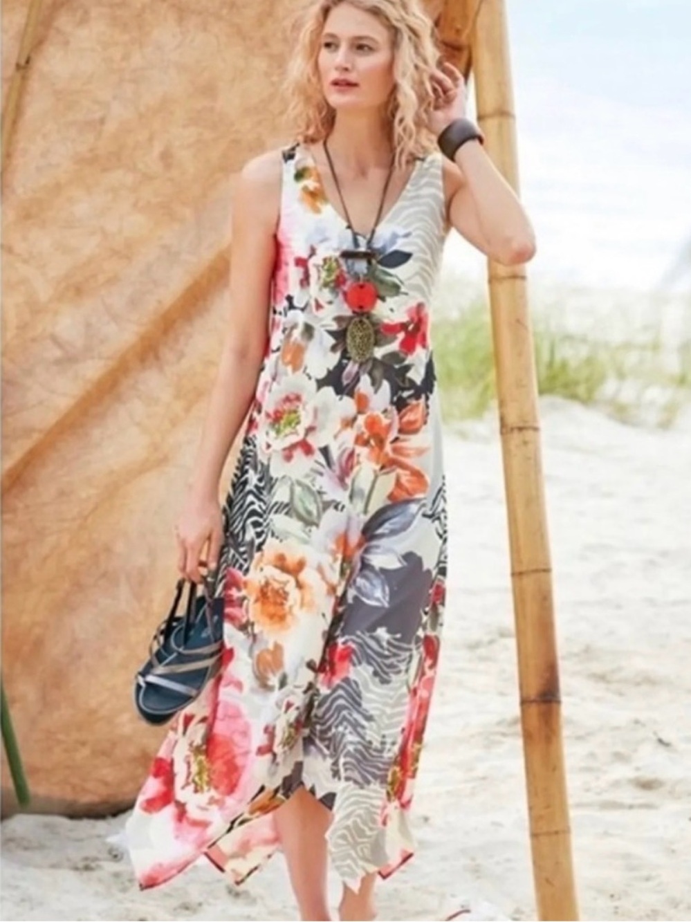 Soft Surroundings Seraphina Floral Zebra Maxi Dress Size Medium